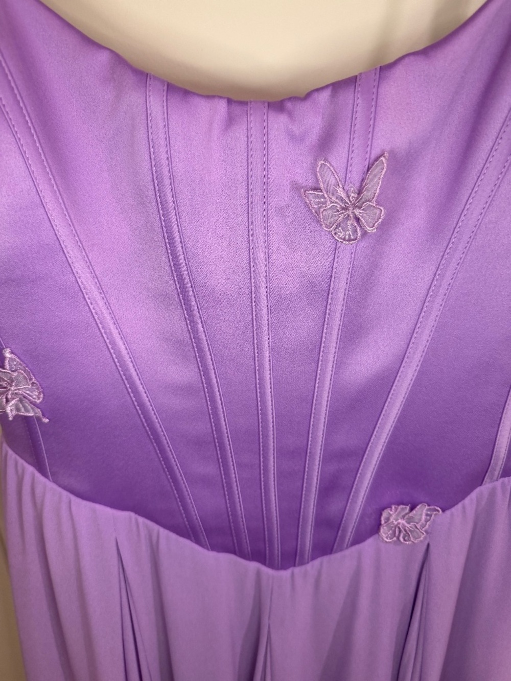 House of CB "Pascha" Butterfly Appliqué Corset Maxi‎ Dress in "Sheer Lilac"